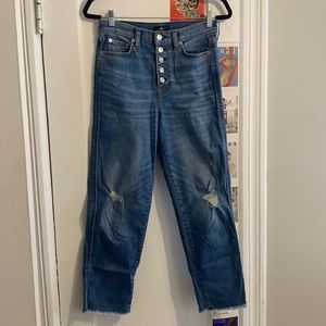 7FAMK High Waist Crop Straight Exposed Buttons